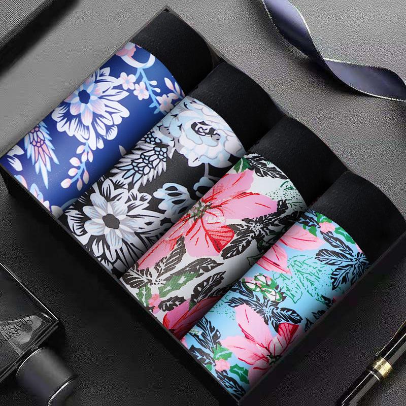 

Underpants 4pcs Man Boxer Men's Panties Fashion Ice Silk Underwear Sexy Briefs Couple Suit Soft Large Size Shorts, 4-1 (4pcs)