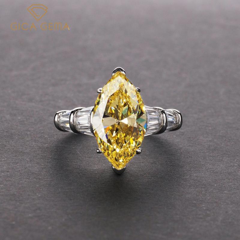 

Cluster Rings GICA GEMA 925 Sterling Silver 6 S Horse Eye Created Moissanite Topaz Sapphire Wedding Party Fine Jewelry Gifts Wholesale, Golden;silver