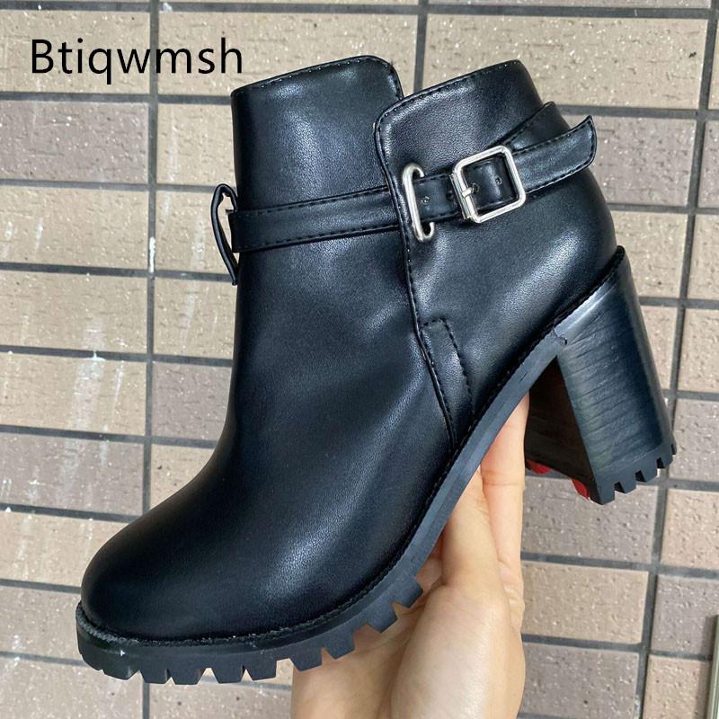 

Boots 2021 Black Real Leather Ankle Women Pointed Toe Metel Buckle One Belt Strap High Heels Shoes Woman Sexy Short