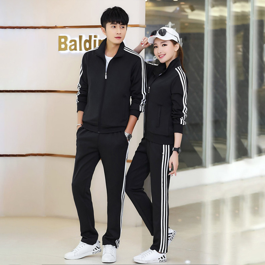

sports suit men's spring and autumn lovers' sweater sportswear two-piece set women's running long sve leisure coat, Gray