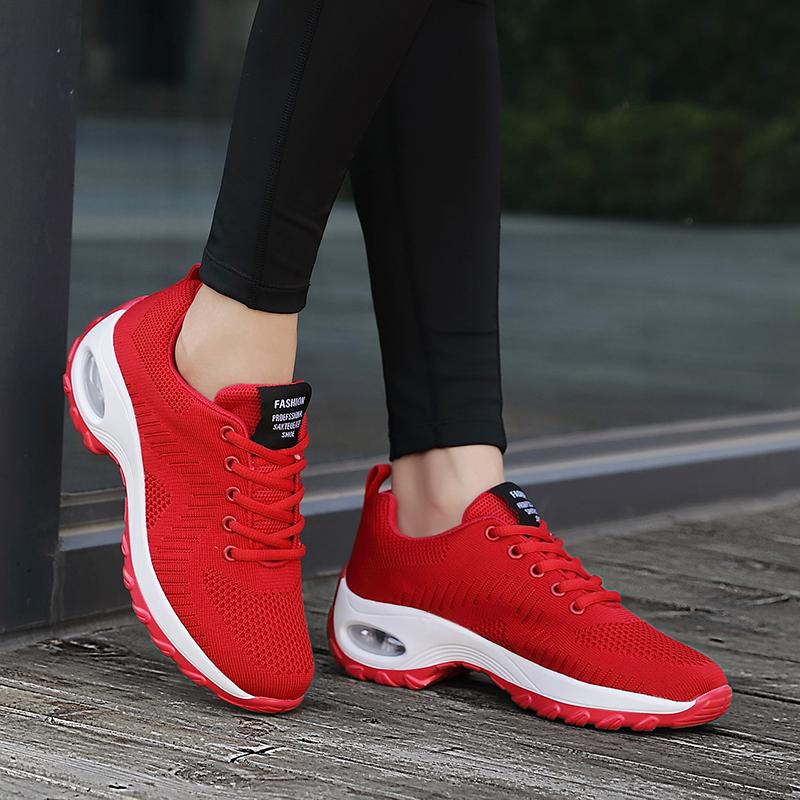 

Professional Women's fashion running shoes cushion sneakers red purple black spring cross-border fly weaving breathable trendy net rocking casual, A2