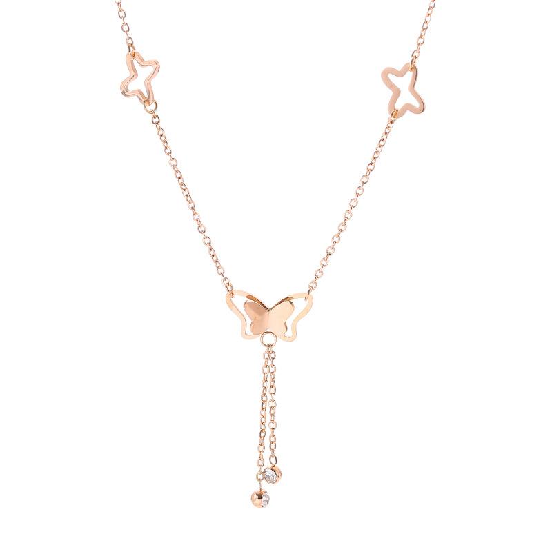 

Chokers Butterfly Necklaces For Women Girls Rose Gold Rhinestone Tassel Choker Necklace Ethnic Stainless Steel Jewelry Gift