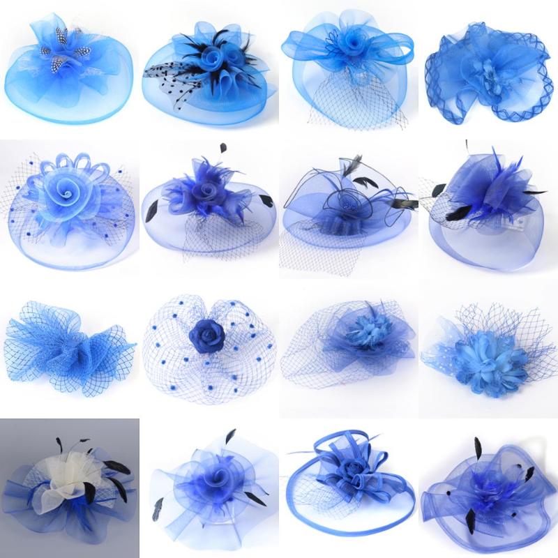 

Hair Accessories Women Lady Party Wedding Derby Blue Handamde Feather Fascinators Hat Clip Veil Lace Flower Accessory