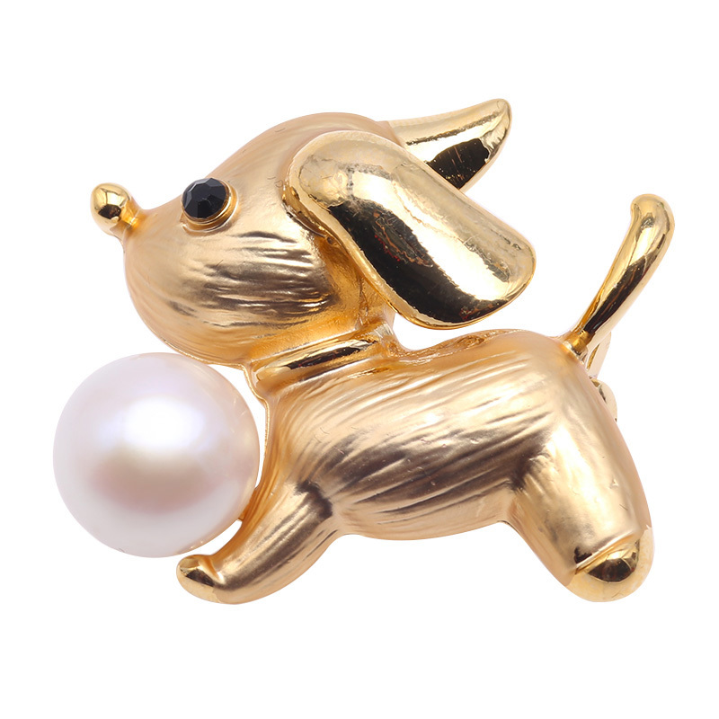 

JYX Lovely Doggy-shape 11mm Genuine Natural Freshwater Pearl Brooch Pins