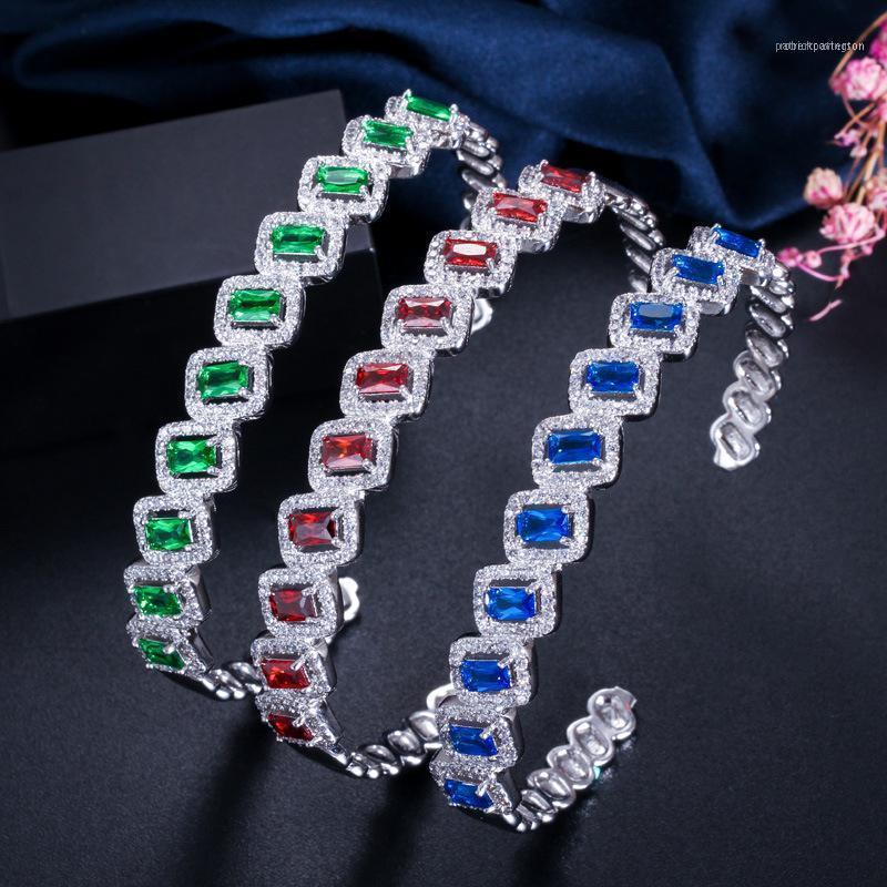 

Bilincolor Fahsion Metal Color Green Cz Cuff Small Bangle For Women1