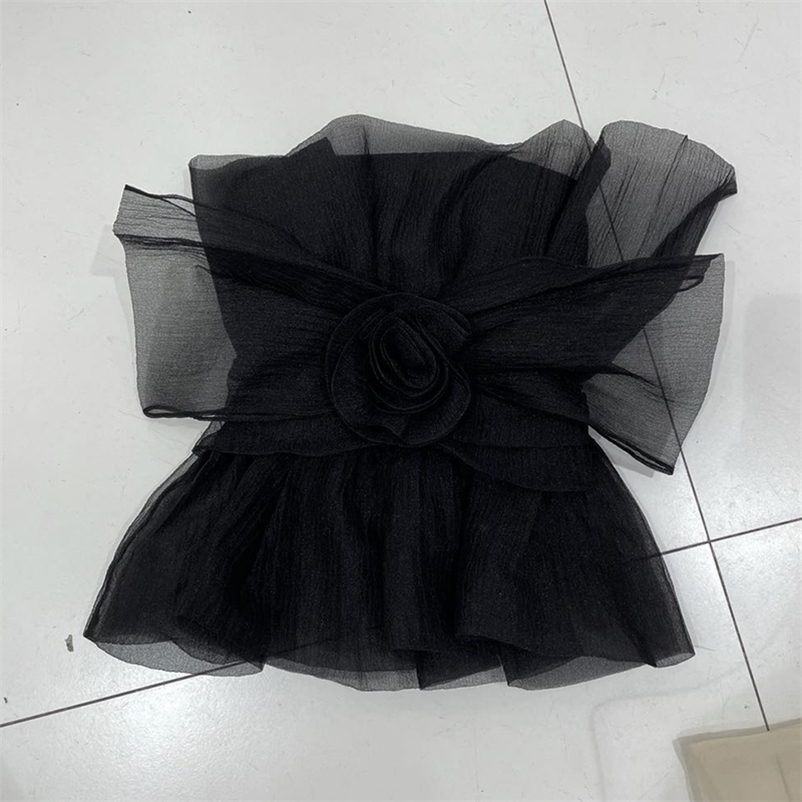 

Women Bud Strapless Slim Shirt Solid Color Slash Neck Short Fashion Spring Summer 11B324 210525, Black