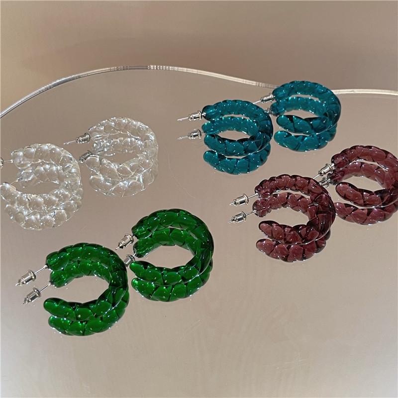 

Hoop & Huggie AOMU French Vintage Colorful Transparent Resin C-shaped Earrings Irregular Geometric Twisted For Women Accessories