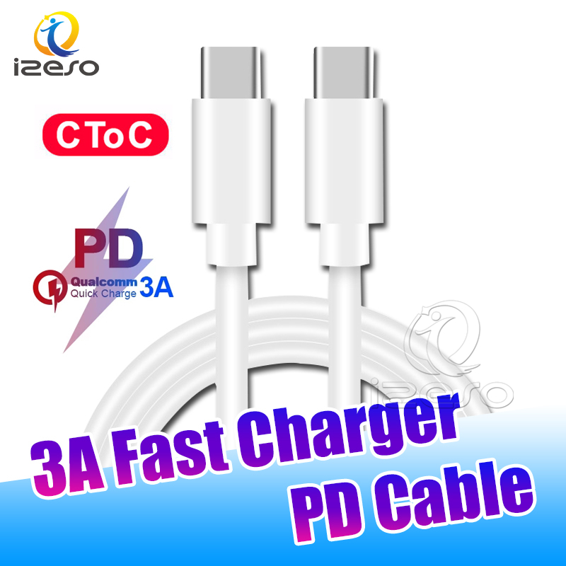 

1m 3FT 2m 6FT PD Cable USB Type C to USB-C Cables Fast Charge Quick Charging Cable for Samsung Huawei Mobile Phone izeso, White