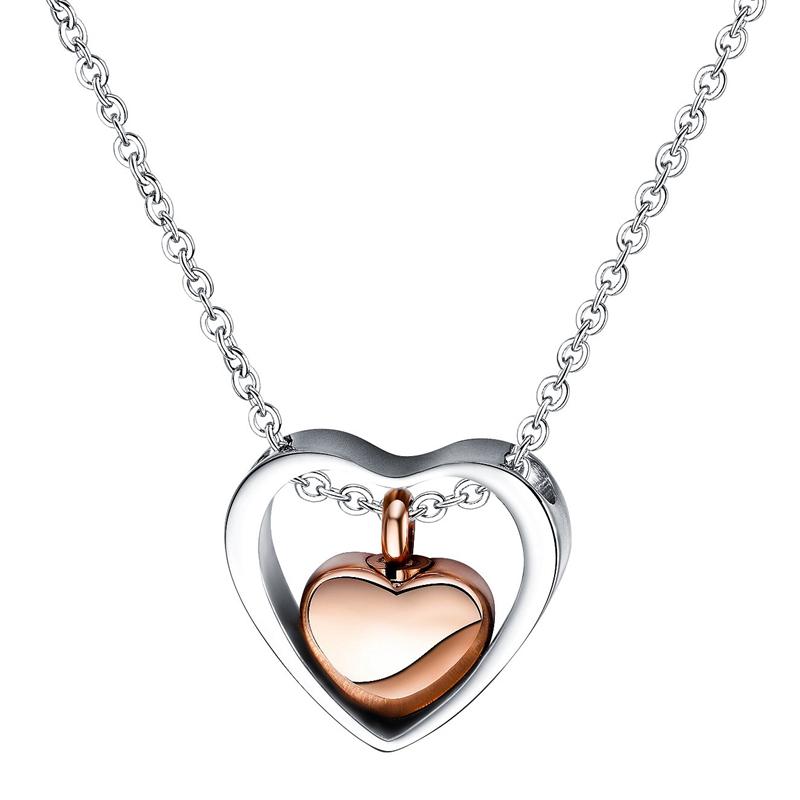 

Double Heart Stainless Steel Cremation Jewelry Hold Loved Ones Ashes Keepsake Urn Necklace Chains