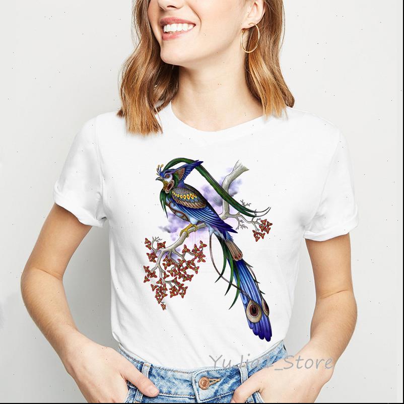 

vintage peacock women t shirts drawing shirt lovely female aesthetic clothes gothic tees femme animal print tshirt, White