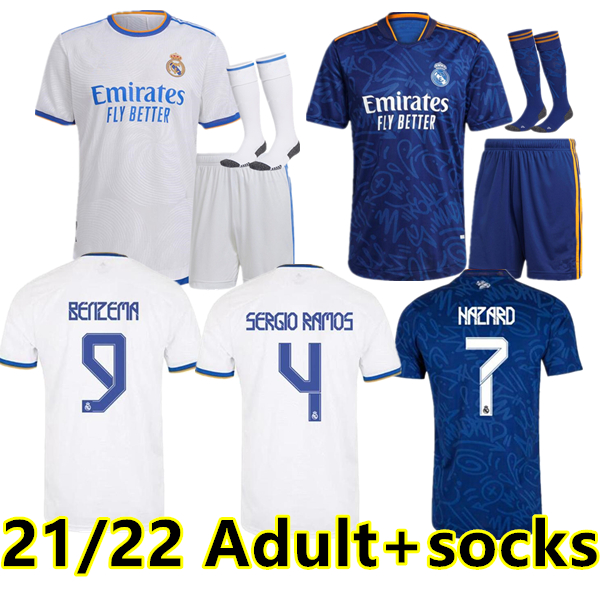 

Adult REAL MADRID jerseys 21 22 soccer football shirts ALABA HAZARD BENZEMA ASENSIO MODRIC MARCELO camiseta men kids kit 2021 2022 uniforms with socks sets, 21/22 home