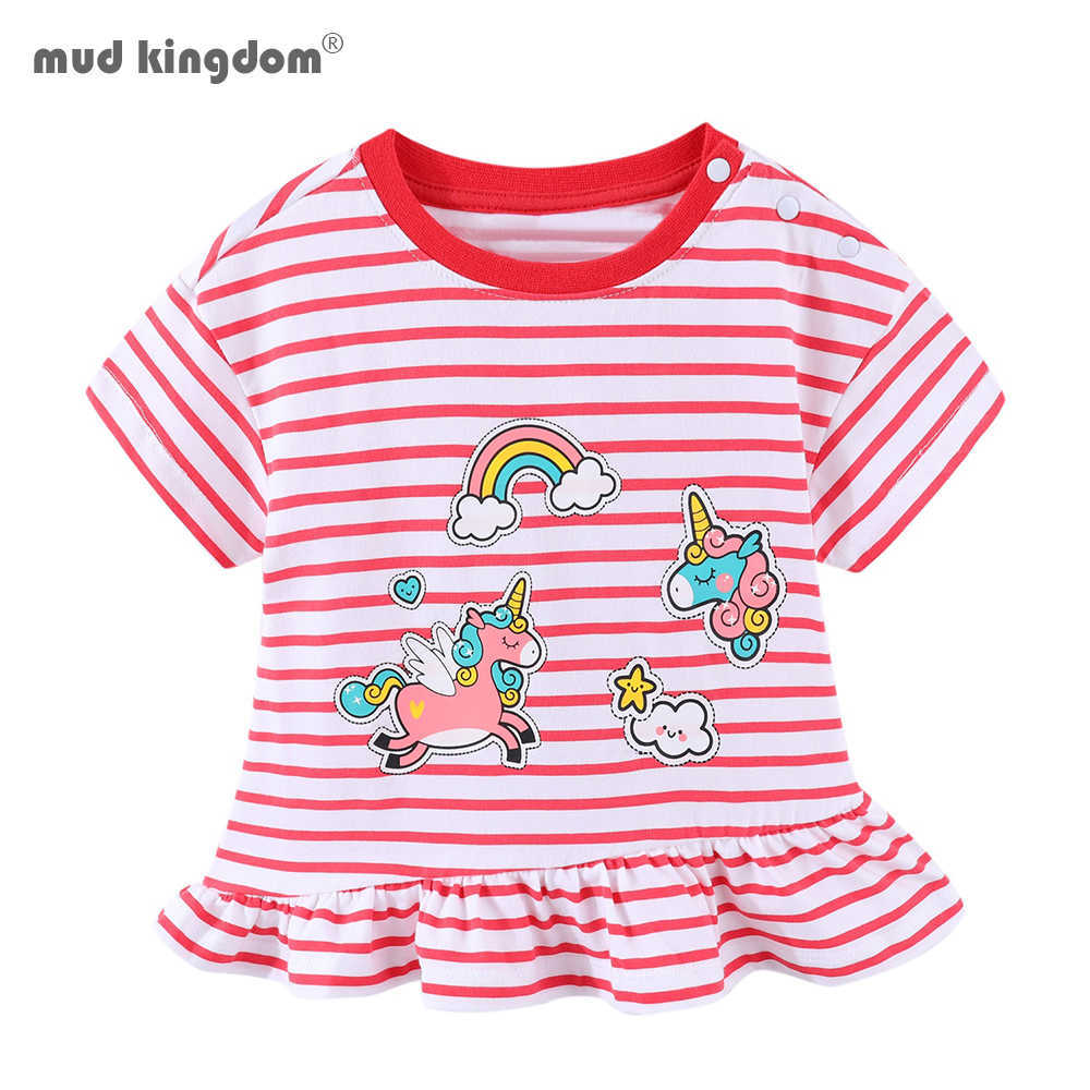 

Mudkingdom Girls Tops Cartoon Unicorn Rainbow Striped Ruffled Clothes 210615, Pink