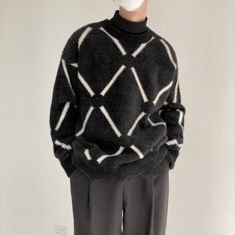 

Men's Sweaters 2021 Autumn And Winter Mohair Sweater Loose Warm Round Neck Korean Style Trend Wild Thickening, White;black