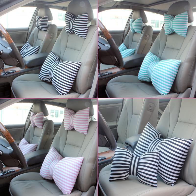 

Seat Cushions Stripe Car Neck Headrest Pillow Cute Bowknot Safety Head Supports Creative Cushion Waist Lumbar Support For Girls