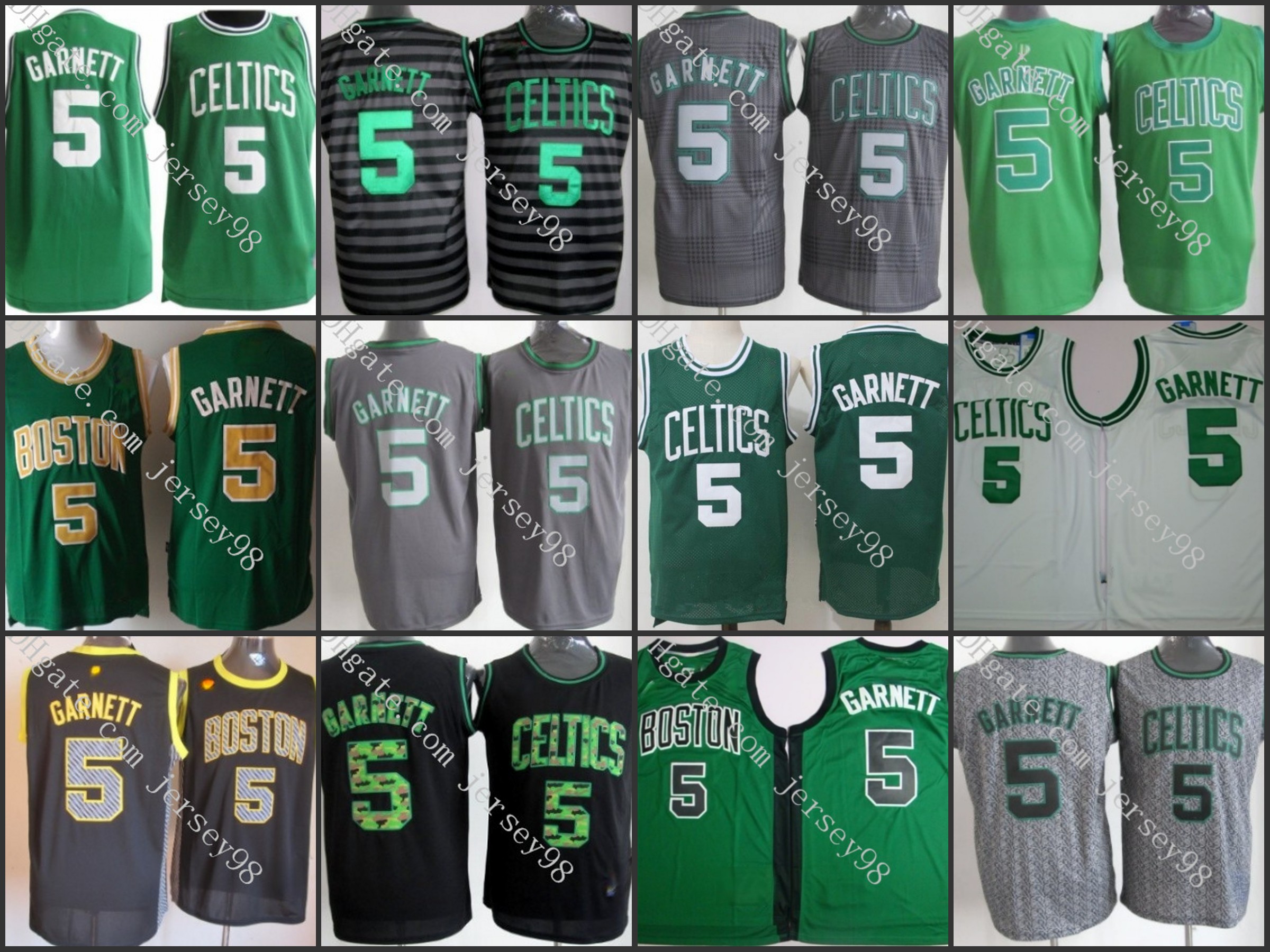 

Boston Celtics MEN Green #5 Kevin Garnett retro Basketball Jersey, Black