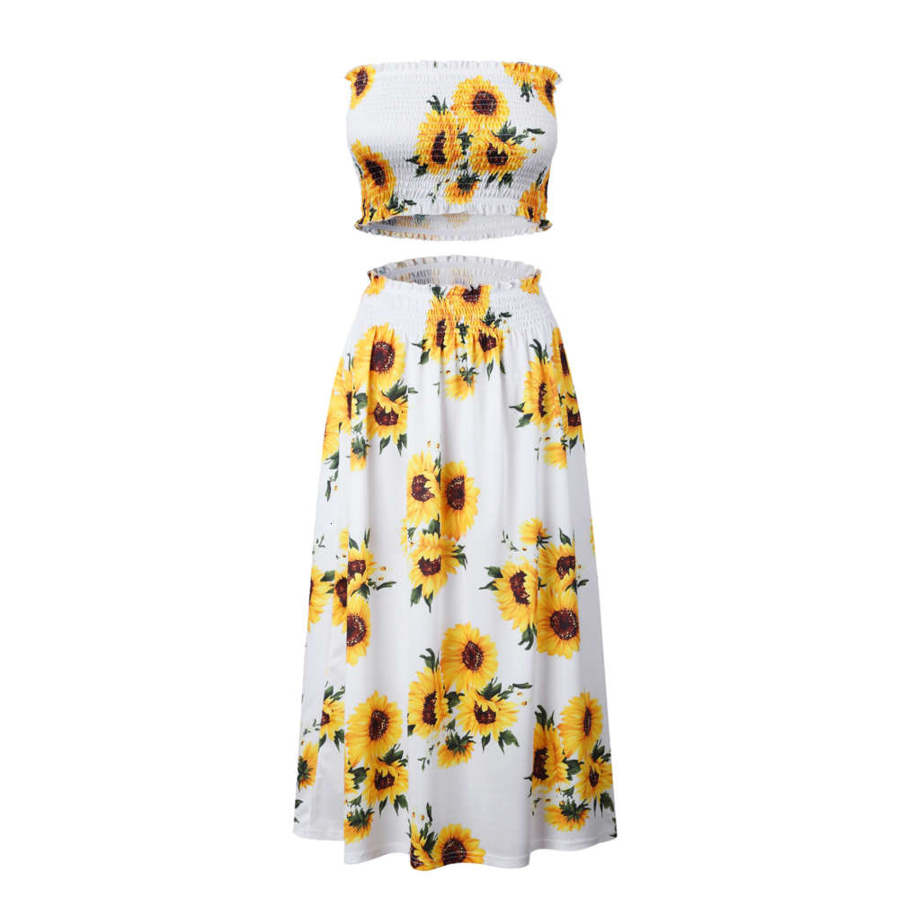 

Summer sexy Pleated Dress two piece set of lemon Daisy, Black;gray
