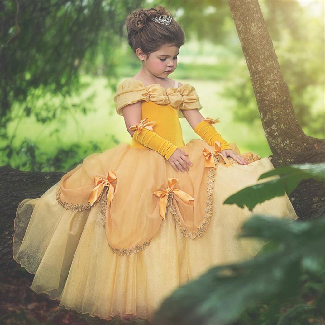 

Girls Princess Cosplay Up Girl Dresses Costume Birthday Party Clothes Belle Beauty Halloween Prom Gown Playwear, Only dress 12