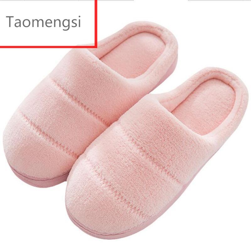 

Slippers Taomengsi 2021 Wholesale Comfortable Plush Cotton Winter Home Indoor Non-slip Couples Size 36-41, Black