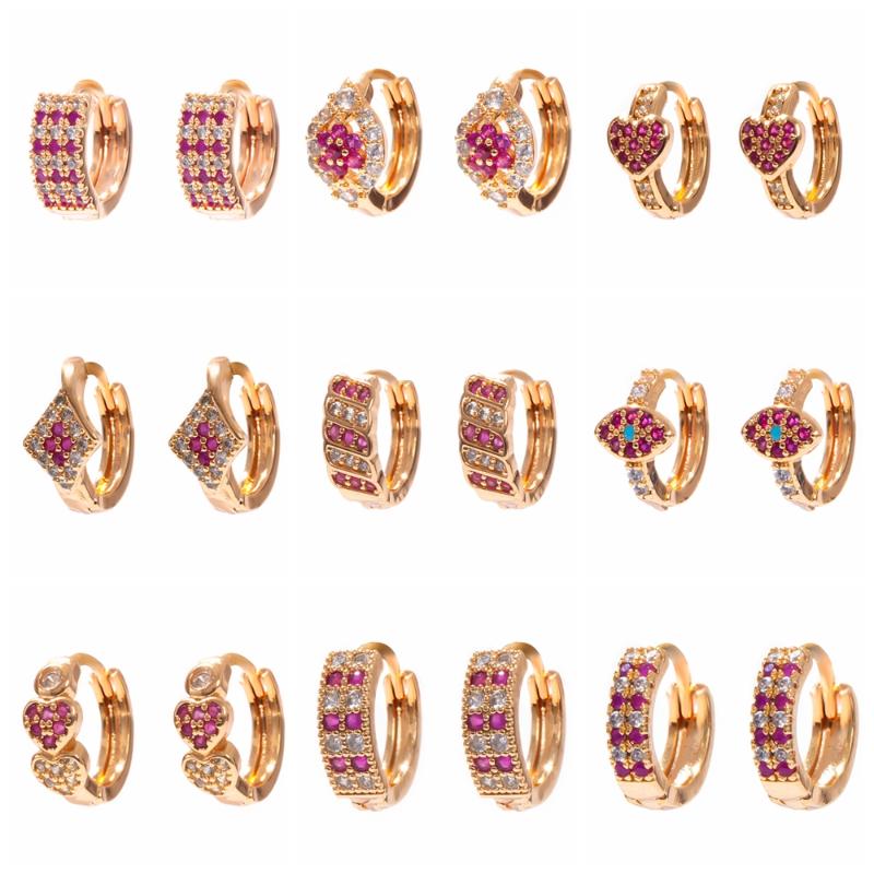 

Hoop & Huggie 9 Different Styles Red White Rhinestone Cz Earrings Hoops Womens Delicate Simple Geometric Gold Earings Gifts Jewelry, Golden;silver