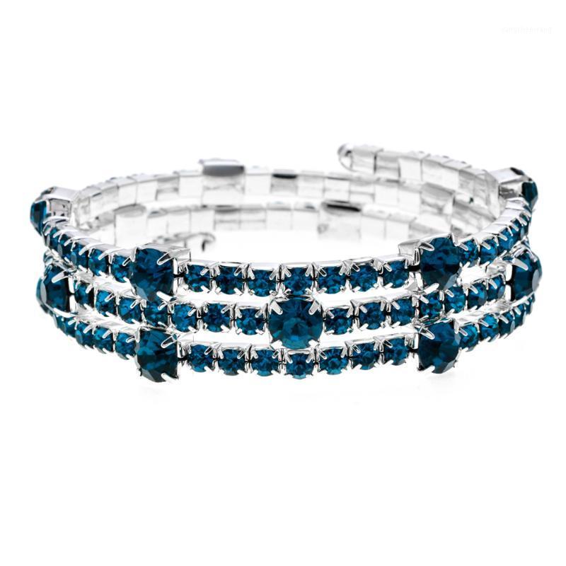 

Open Crystal Bangle Bracelet Shining Rhinestone Silver Color Adjustable Wrap Bangles For Women Wedding Romantic Jewelry