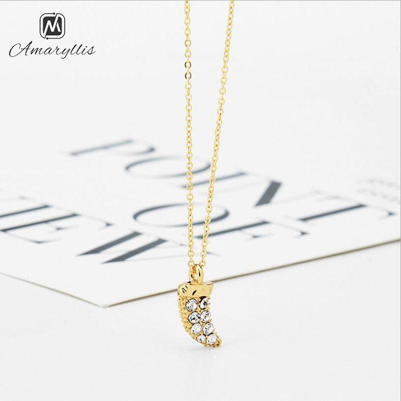 

Pendant Necklaces Amaiyllis Simple Crystal Small Horn Dangle Necklace For Women Trendy Gold Color Clavicle Chain Charm Collier