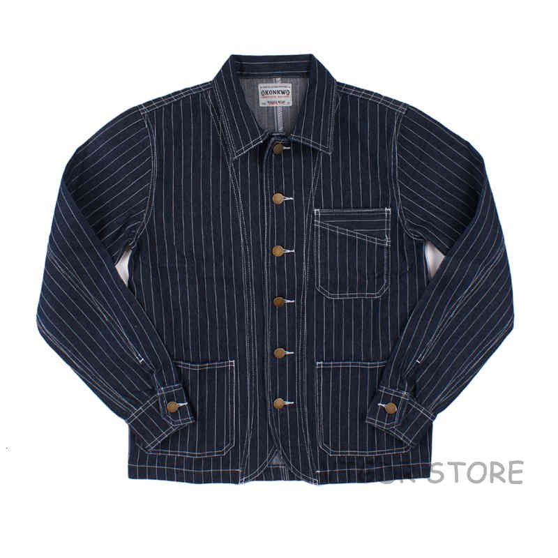 

downs Railroad Denim Jacket Vintage Striped Men's Work Jean Chore Casual Outwear, Black