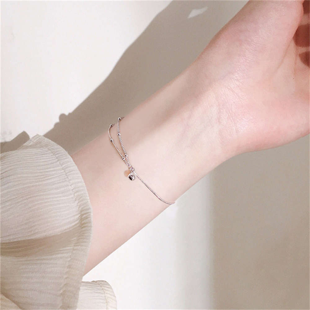 

Simple cold wind asymmetric smooth bead double layer Bracelet female round bracelet student gift, Golden;silver