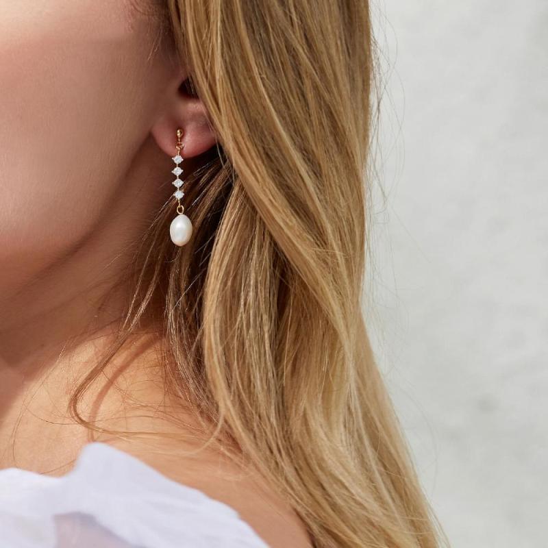 

Dangle & Chandelier Fish Sharp Plated 14K Gold Filled All-Match Drop Pearl Earrings With Diamonds Long Fashion, Silver