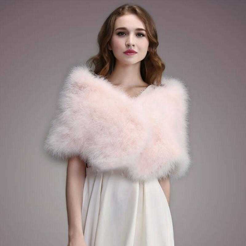 

IANLAN Casual Solid Ostrich Feather Shawl Wrap for Women Bride Wedding Stole Ladies Real Turkey Fur Scarves IL00035 X0722