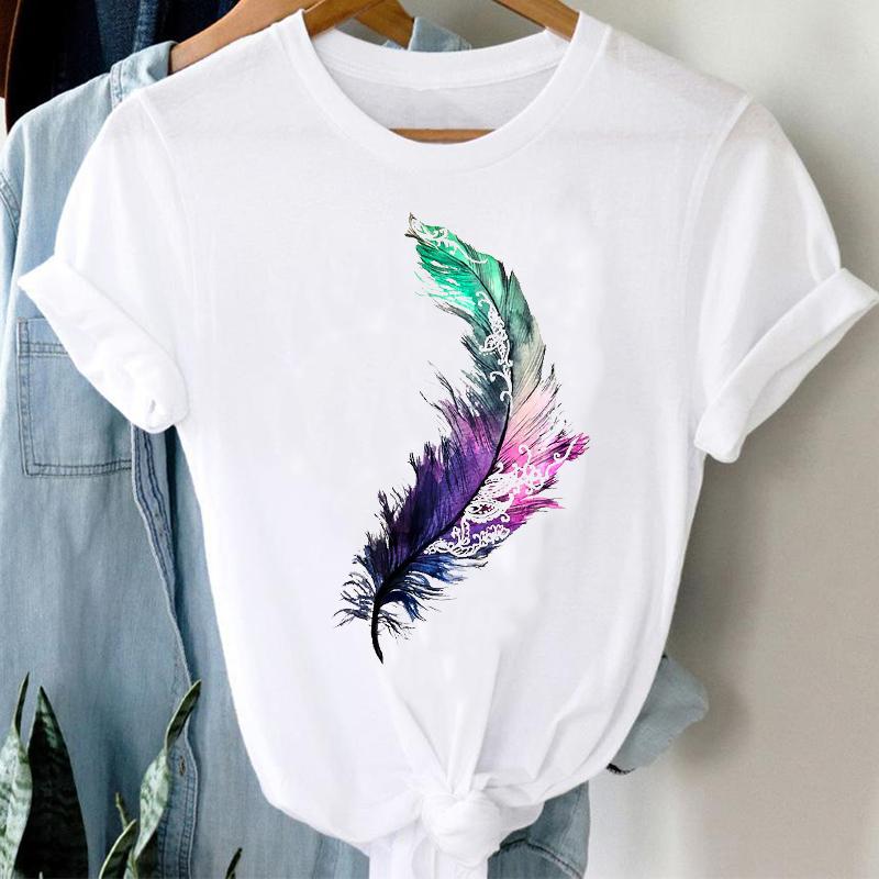 

Women's T-Shirt T-shirts Women Watercolor Feather 90s Fashion Clothing Spring Summer Clothes Graphic Tshirt Top Lady Print Female Tee, Cz24315