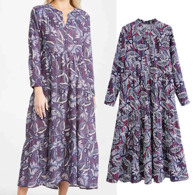 

Casual Dresses Women Folds Floral print dress O-Neck Long sleeve slim waist chic party mujer JDGK, Beige