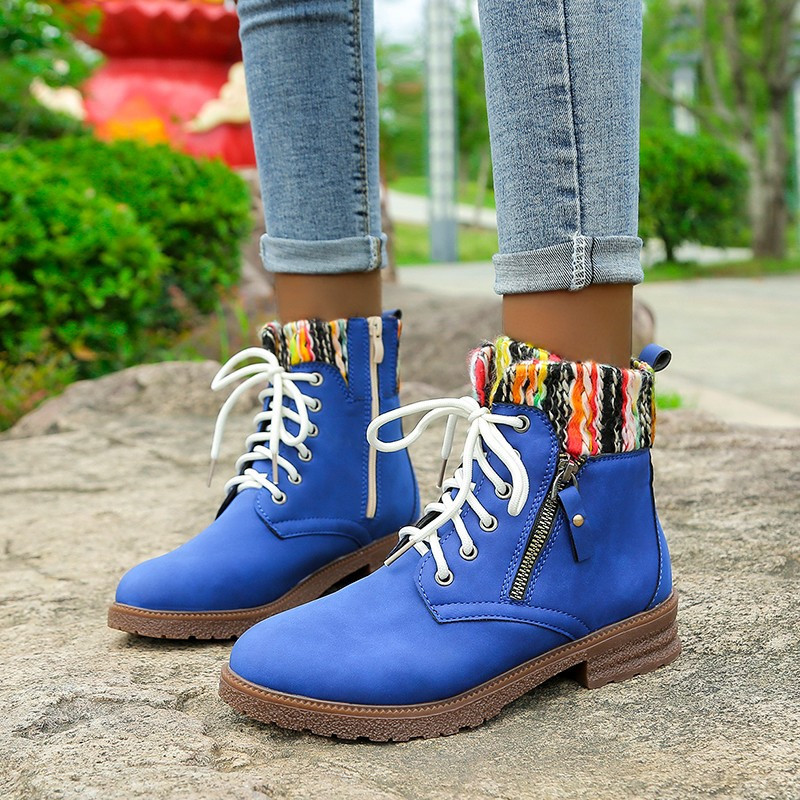

Dress Shoes Boots Women Autumn Round Toe Zip And Lace Up 3cm Heel Fashion For Colorful Ladies Casual 34-43 RI8O, Red
