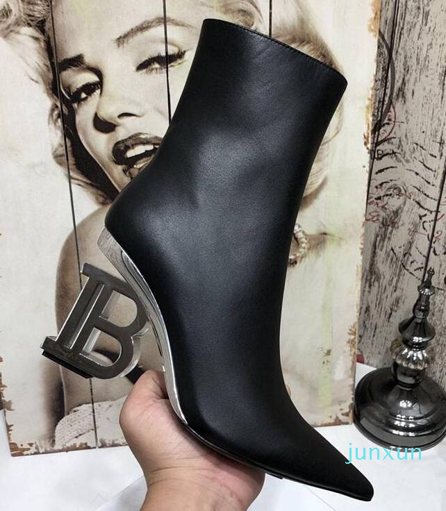 

Fashion New Bamai Womens Ankle Autumn Winter Martin Genuine Cow Leather Paris High Heel 9.5CM Zip Booties SZ35-41, With brand logo