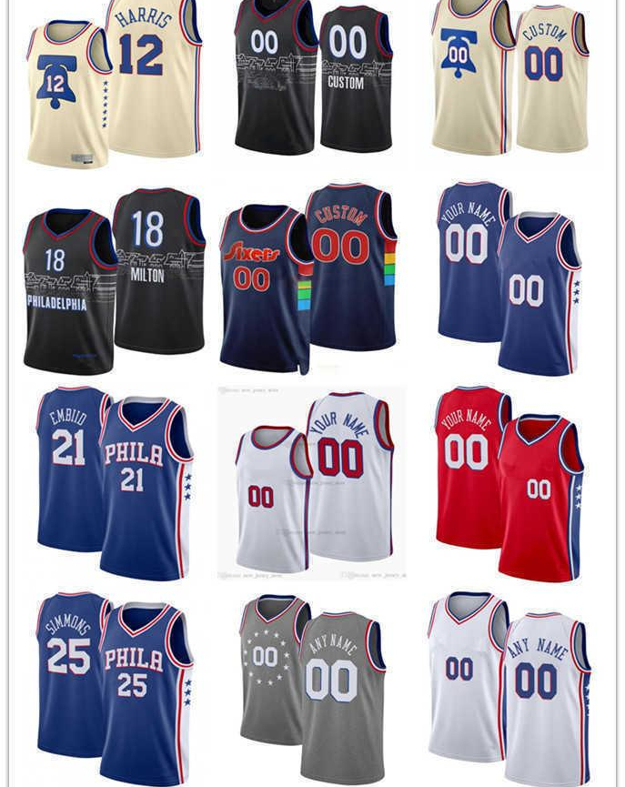 

1 Harden Men Women Youth 75th Philadelphia' 76ers' Joel 21 Embiid 12 Tobias Harris Ben 25 Simmons 18 Shake Milton Custom Basketball Jersey 885