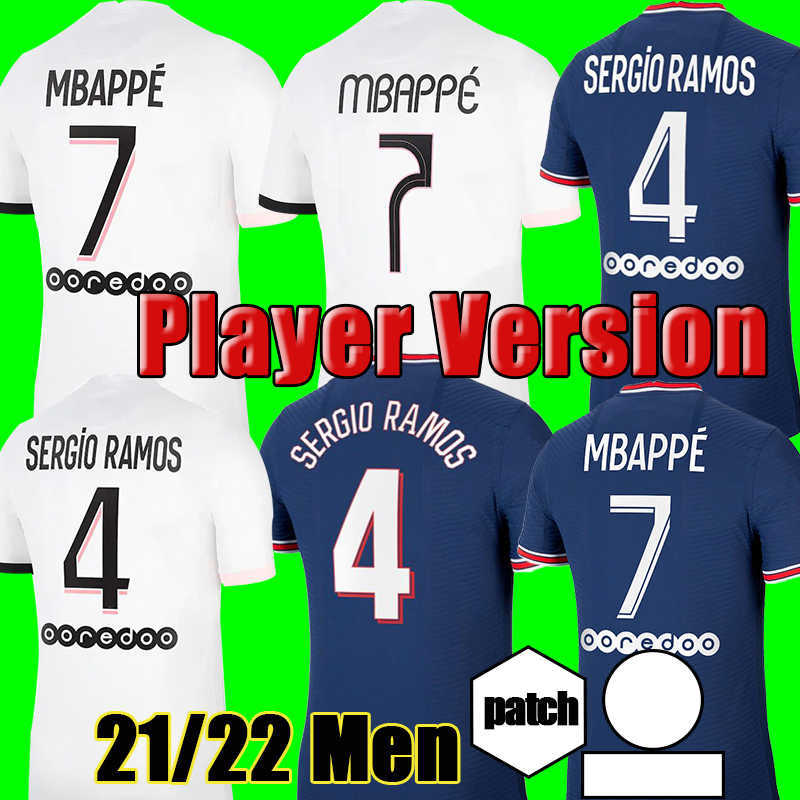 

Player Version 2021 2022 Soccer Jersey #4 SRERGIO RAMOS MBAPPE NEYMAR JR Soccer Shirt Home Blue ICARDI VERRATTI Men Football Uniforms, 21/22 home ligue 1 patch