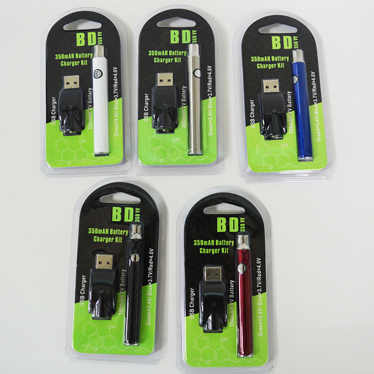 

Vertex Vape Battery Starter Kits 510 Thread Button Batteries Blister Kit E Cigarettes 350mAh USB Charger Variable Voltage Battery for Thick Oil Atomizers