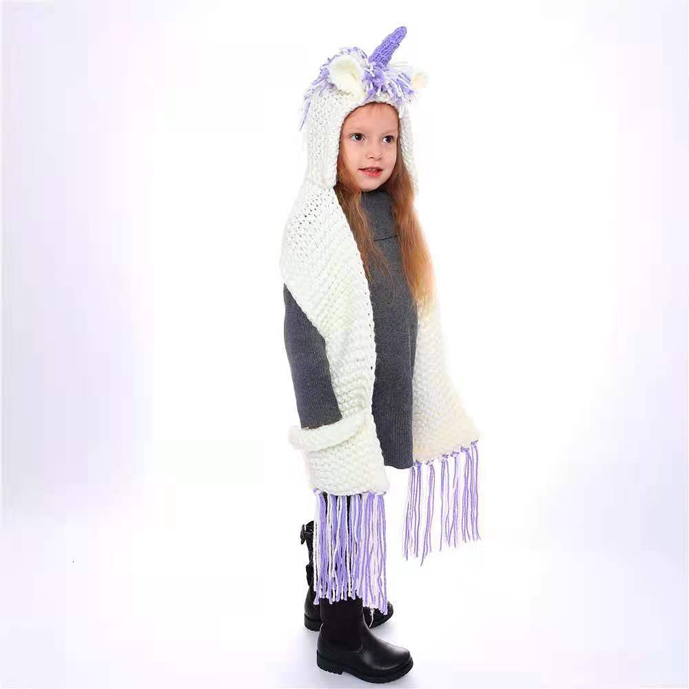 

Winter 2 In 1 Unicorn Scarf Cap Set Large Size Kids Infant Llama Knitted Hat Warm Hats Children Cartoon Warmer Crochet Caps, Blue;gray