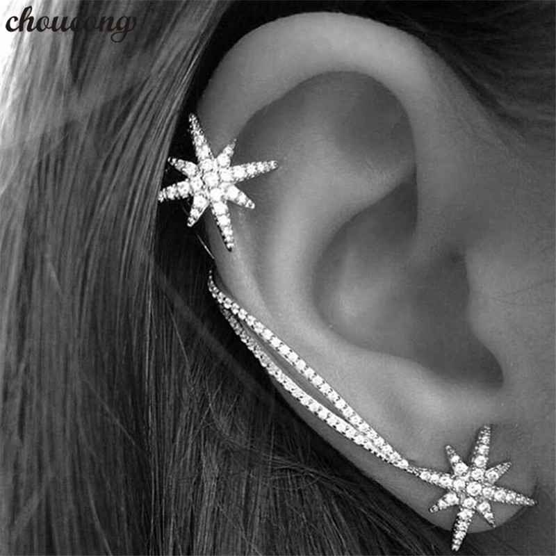 

choucong Fashion ear climber AAAAA zircon White Gold Filled statement Wedding Dangle Earrings for women evening Party jewelry