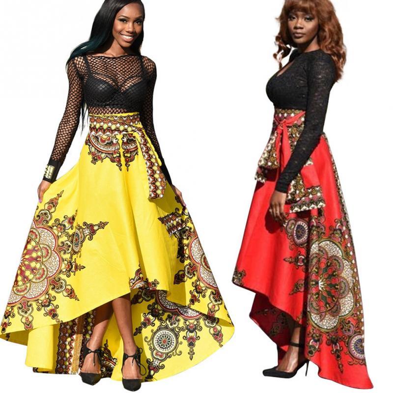 

Skirts Women High Low Asymmetrical Irregular Long Skirt Fashion Women' Floral Print, Red