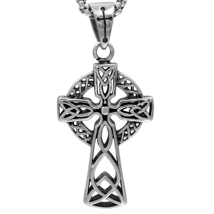 

Pendant Necklaces Retro Cross Viking Irish Concentric Knot Men's Necklace Long Chain 24Inch Stainless Steel Punk Male Jewelry