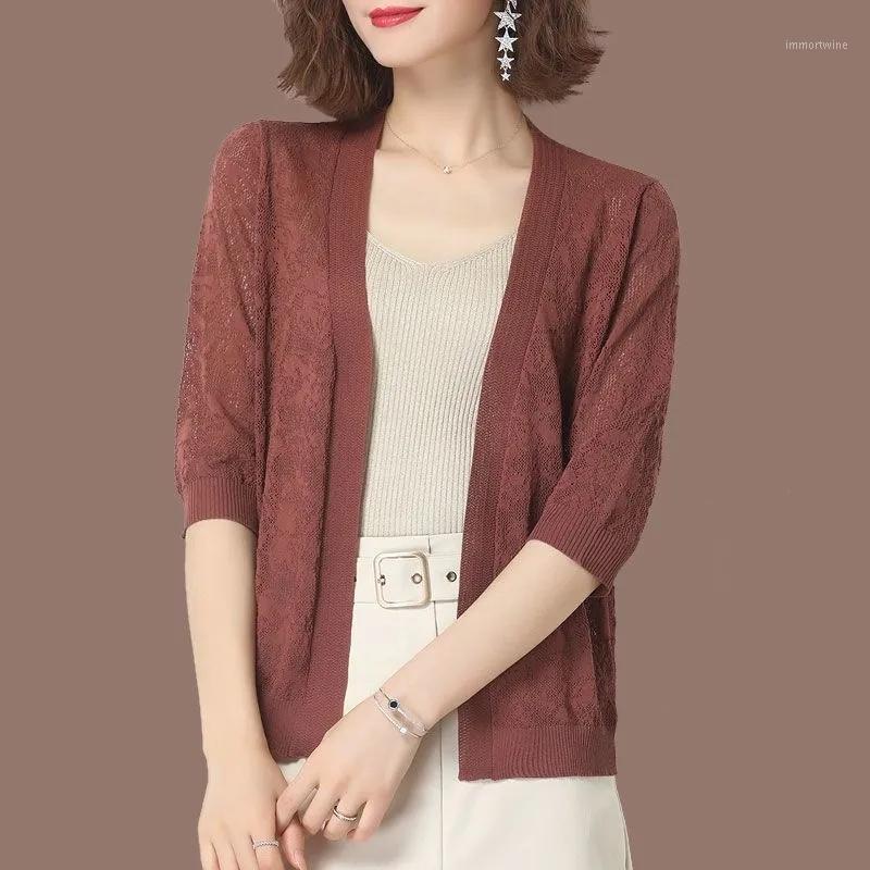 

Women' Jackets For Women 2021 Summer Cardigan Jacket Half Sleeve Female V-Neck Knitting Shawl Clothes Outerwear, Black