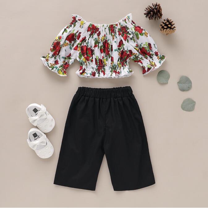 

[Stock in IDN ]Kids Clothing Set 1-5Years Old Girl Clothes Ruffle Sleeve Top+Wide-legged Trousers, Watermelon red