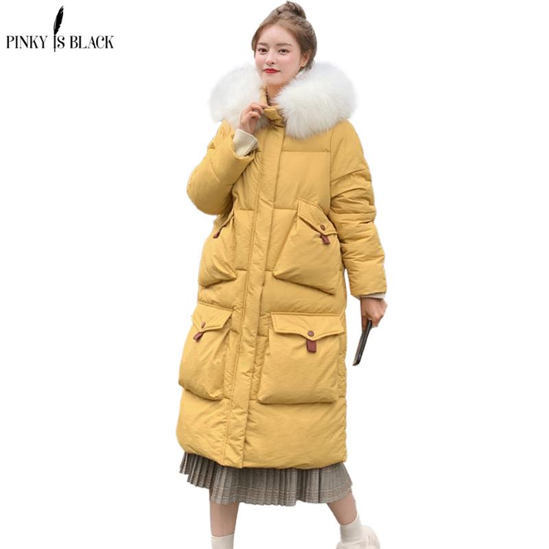 

Women's Trench Coats PinkyIsBlack Fashion Women 2021 Arrival Solid Long Parkas Cotton Down Jacket Coat With Fur Hooded Winter, Tan;black