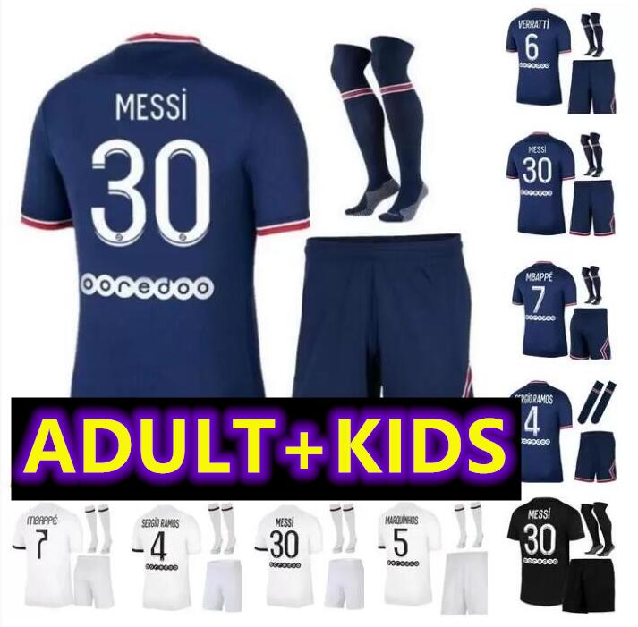 

Adult kids kit 21 22 messi SERGIO RAMOS soccer Jerseys HAKIMI ICARDI MBAPPE MARQUINHOS 2021 2022 VERRATTI DI MARIA KIMPEMBE FLORENZI Maillots de football shirt, Blue