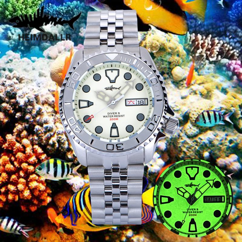 

Wristwatches HEIMDALLR SKX007 Automatic Watch Men Vintage Sapphire C3 Super Luminous 200m Diving Japan NH36A Movement Mechanical, Three beads strap
