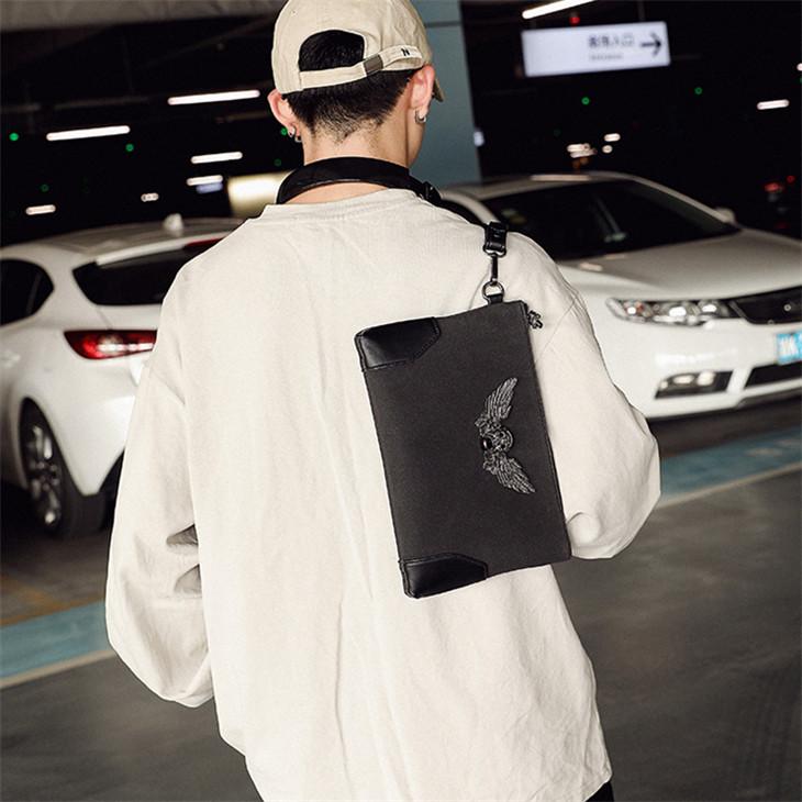 

wholesale men handbag street trend metal ghost head mens wrist bag personality skull menss hand clutch multifunctional contrast leather envelop, Black(boutique box)