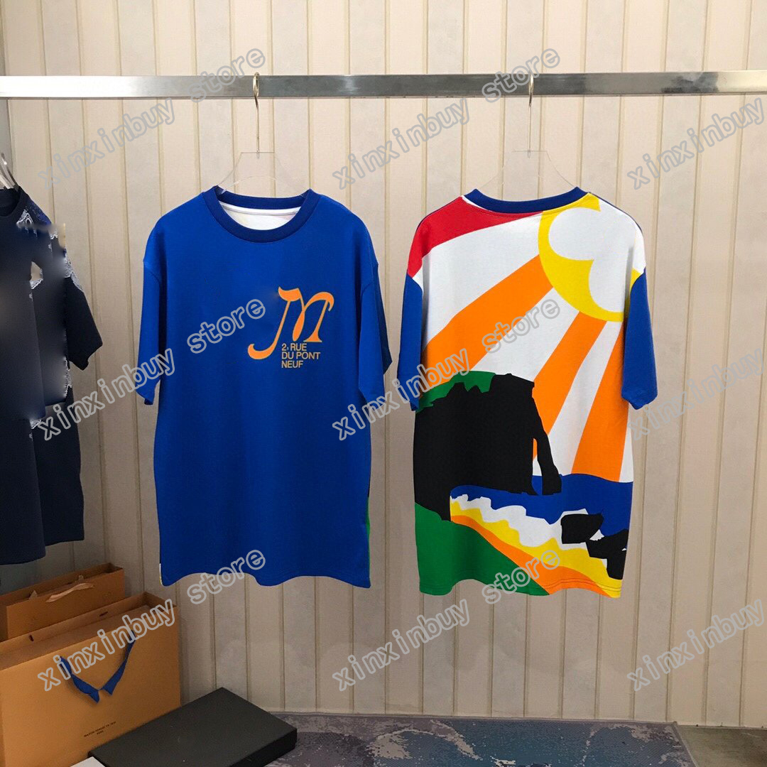 

21ss men printed t shirts polos designer sunshine seabeach paris clothes mens shirt tag Loose style black white, White;black