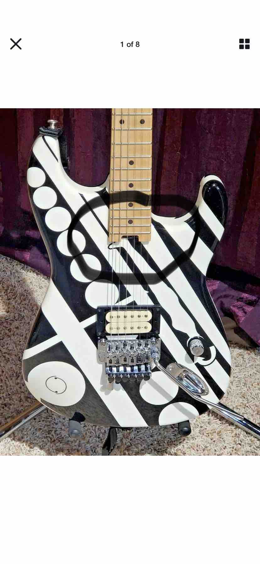 

1978 Eddie Van Halen Unchains CIRCLES Guitar See Ya Later Bye Black & White Crop Ironic Electric Guitars Floyd Rose bridge, Coli Tap on Tone Knos Push