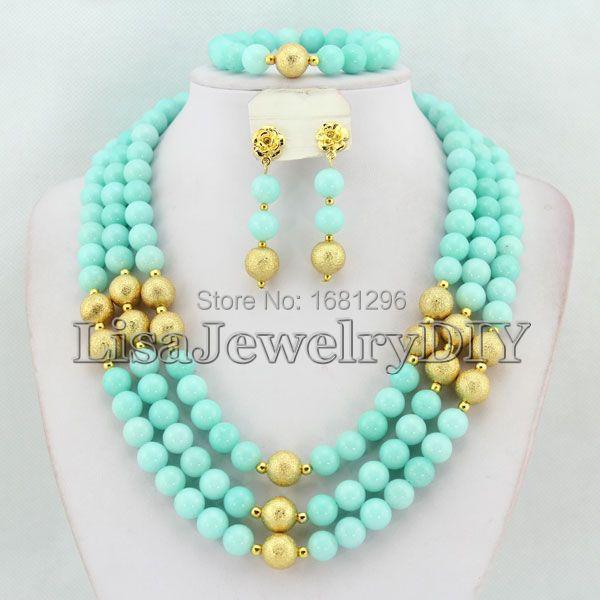 

Earrings & Necklace Mint Green African Jewelry Sets Beads Wedding HD0338, As pic