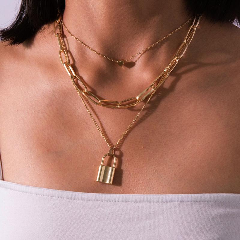 

Pendant Necklaces Multi Layered Heart Lover Lock Necklace For Women Steampunk Padlock Long Chain Collar Couple Gift Jewelry
